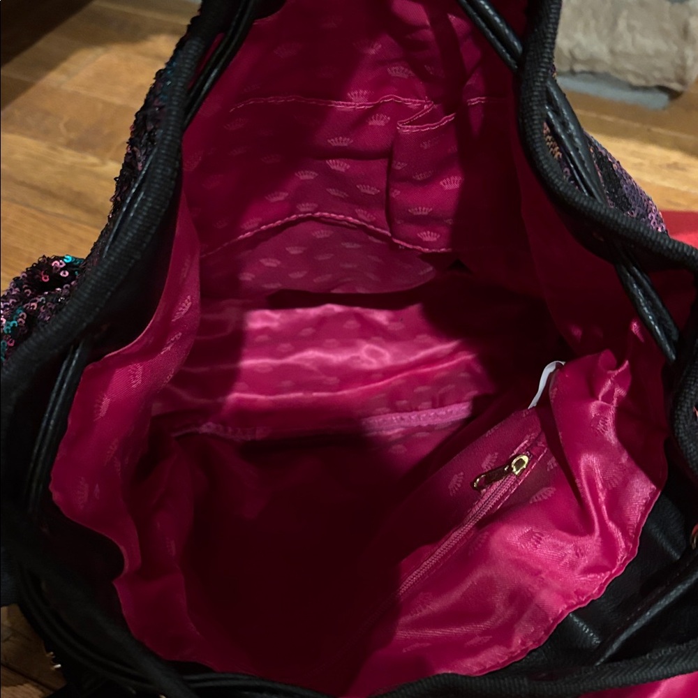 NWOT VTG Juicy Couture Black and Pink Sequin Backpack - Picture 8 of 9